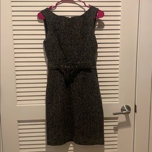 Belted classic shift dress, black and white, 0